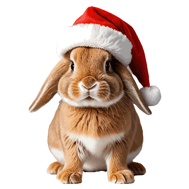 Adorable bunny wearing a Santa hat – a playful holiday character on the Unstoppable Singing Christmas Card.