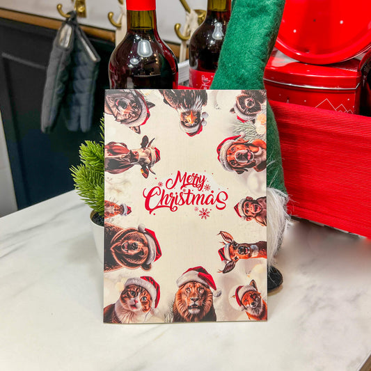 Front view of our Unstoppable Singing Christmas Card. This cute, glitter-filled holiday card surprises with non-stop music, perfect for gifting or pranking friends, family, and kids. Limited edition holiday fun